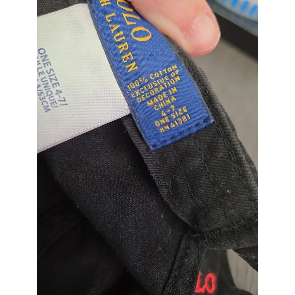 Polo Ralph Lauren Boys Sz 4-7 Black Adjustable Baseball Cap Red‎ Pony Logo